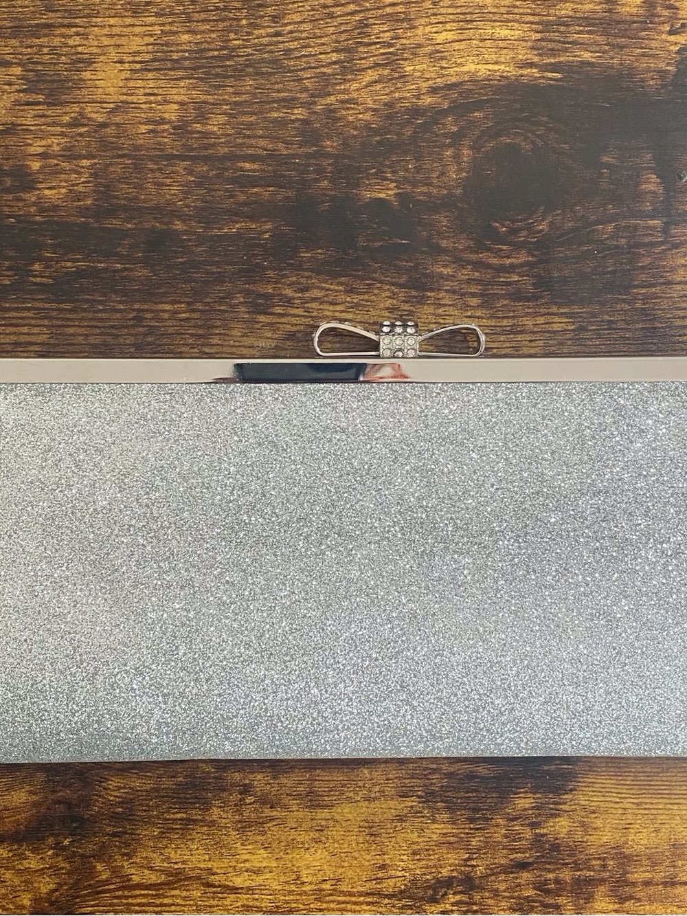 INC International Concepts Silver Glitter Clutch Ribbons & Bows